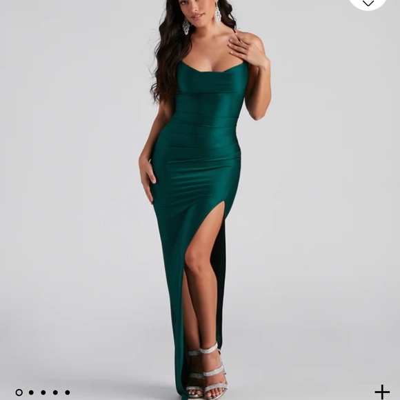 Windsor Lola High Slit Satin Dress Green | Sz: M | Color: Green